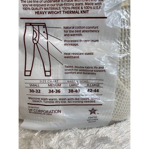 Vintage Lee Men's Thermal Underwear Circular Knit Size Medium New Old Stock USA - Picture 2 of 3